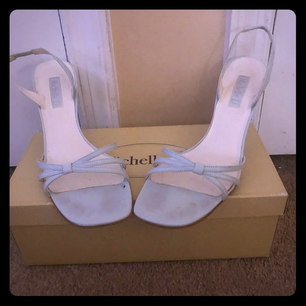 Michelle D baby blue slide on kitten heels